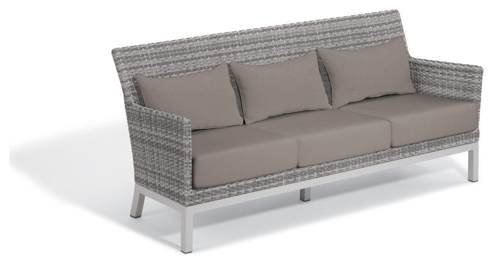 Argento Sofa, Resin Wicker, Aluminum Legs, Stone Polyester Cushion and Pillow