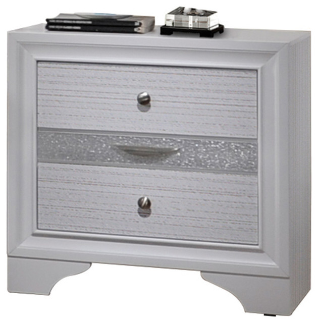 Naima Nightstand With Jewelry Drawer, White Transitional