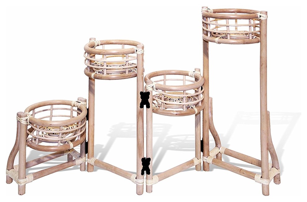 Handmade Natural Rattan Wicker Plant Flower Stand 4 Tier Tropical