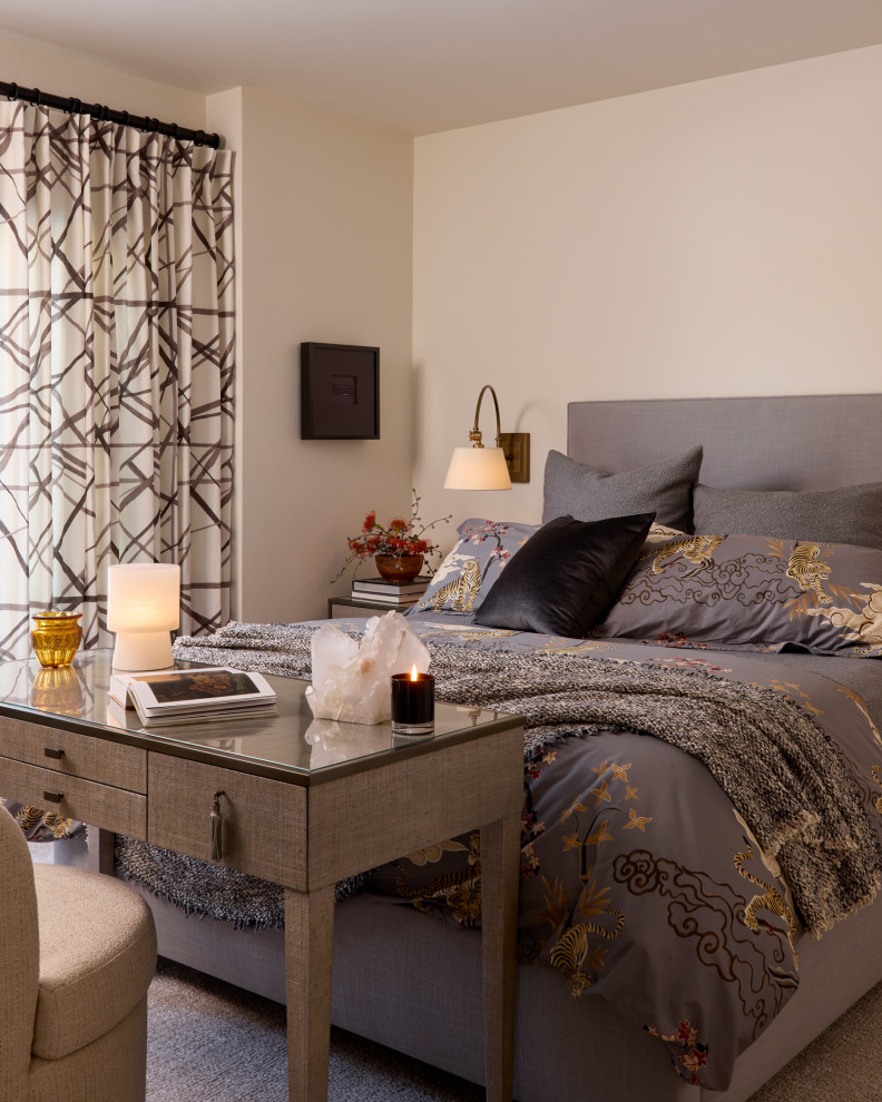 Bedroom - small transitional guest carpeted and beige floor bedroom idea in Denver with beige walls