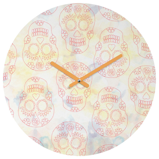 Hello Sayang Nothing Dull About Skulls Round Clock - Eclectic - Wall