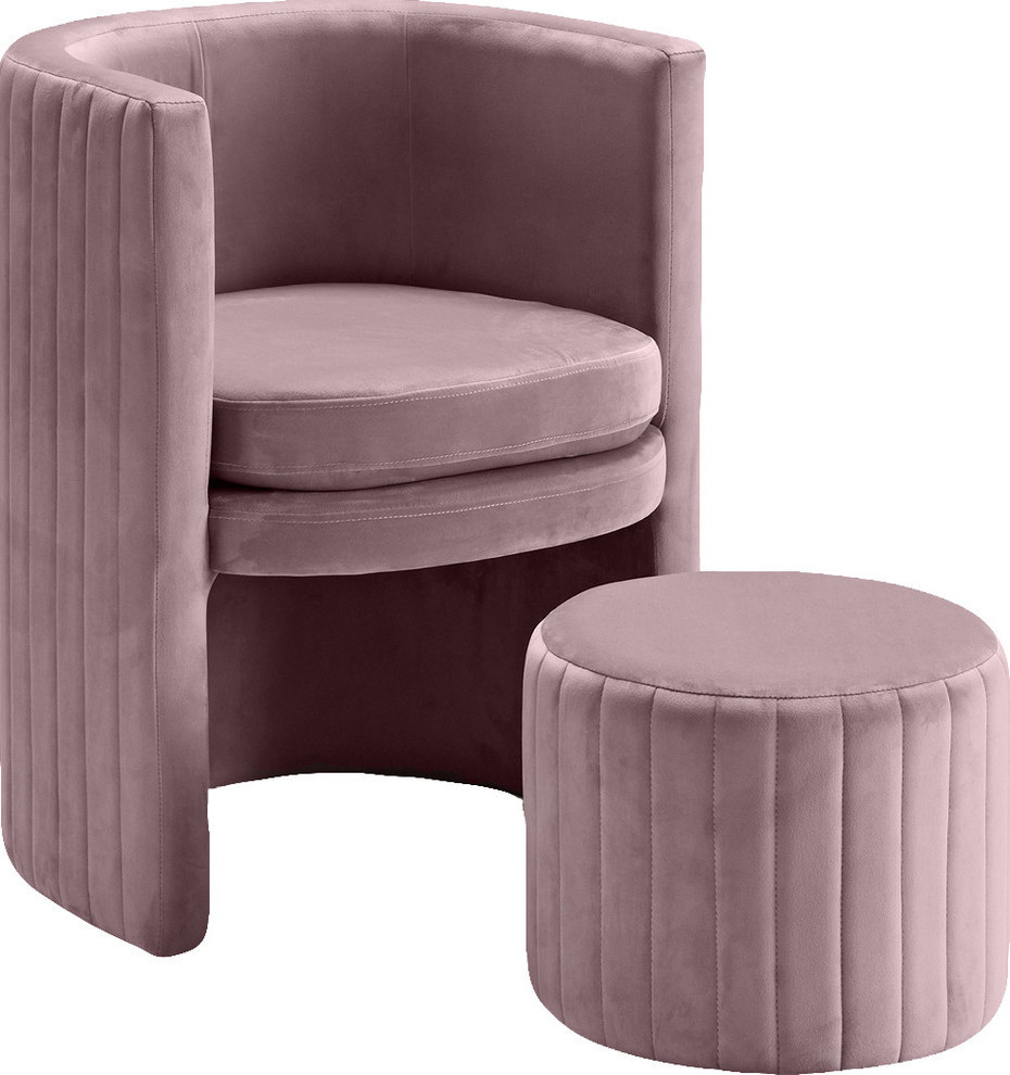 Selena 2Piece Velvet Accent Chair and Ottoman Set Contemporary