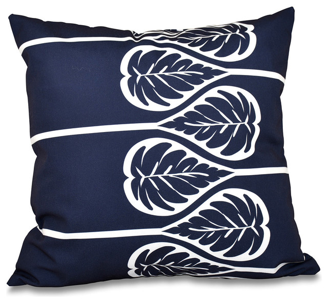 Fern 2, Floral Print Pillow, Navy Blue, 18"x18"