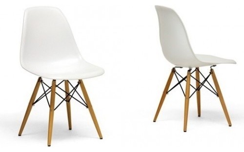 White Eiffel Side Chairs Wood Dowel Base Set Of 2 Midcentury