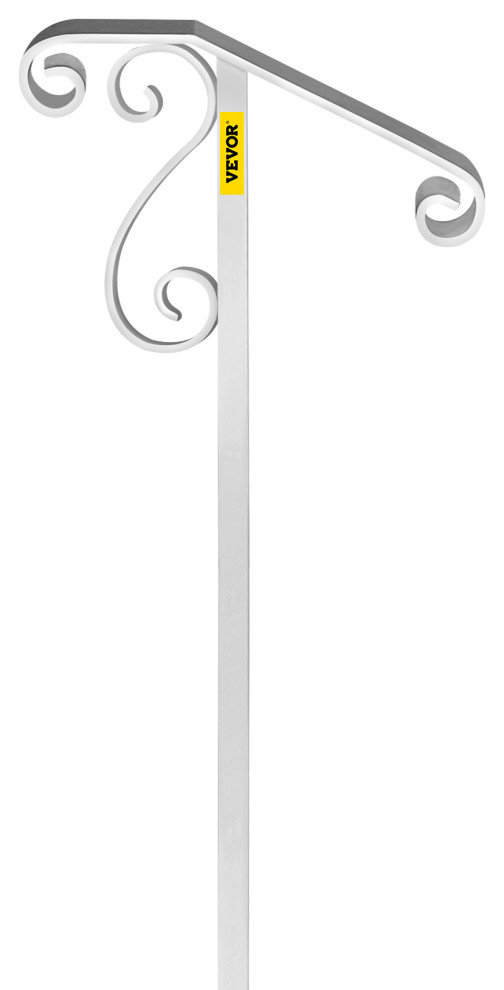 Handrails for 1 - 2 Steps Outdoor Stair Railing Single Post Iron Handrail, White With Flower