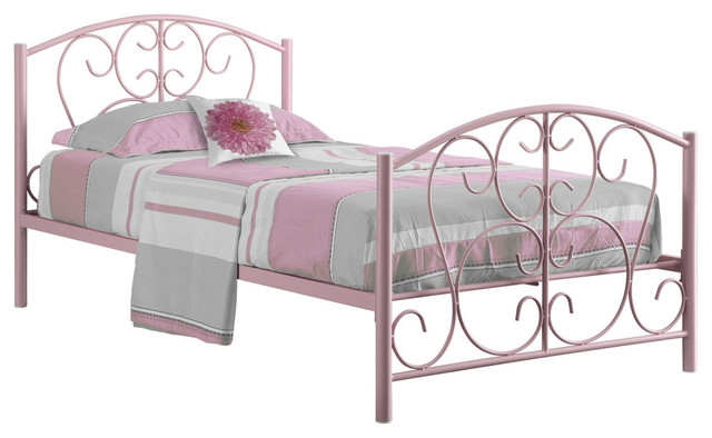 Monarch Specialties Bed, Twin Size, Pink Metal Frame Only, I2390P