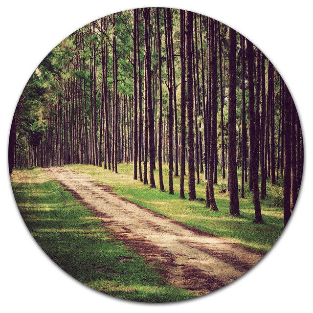 Vintage Style Forest with Pathway, Forest Round Metal Wall Art, Disc of ...