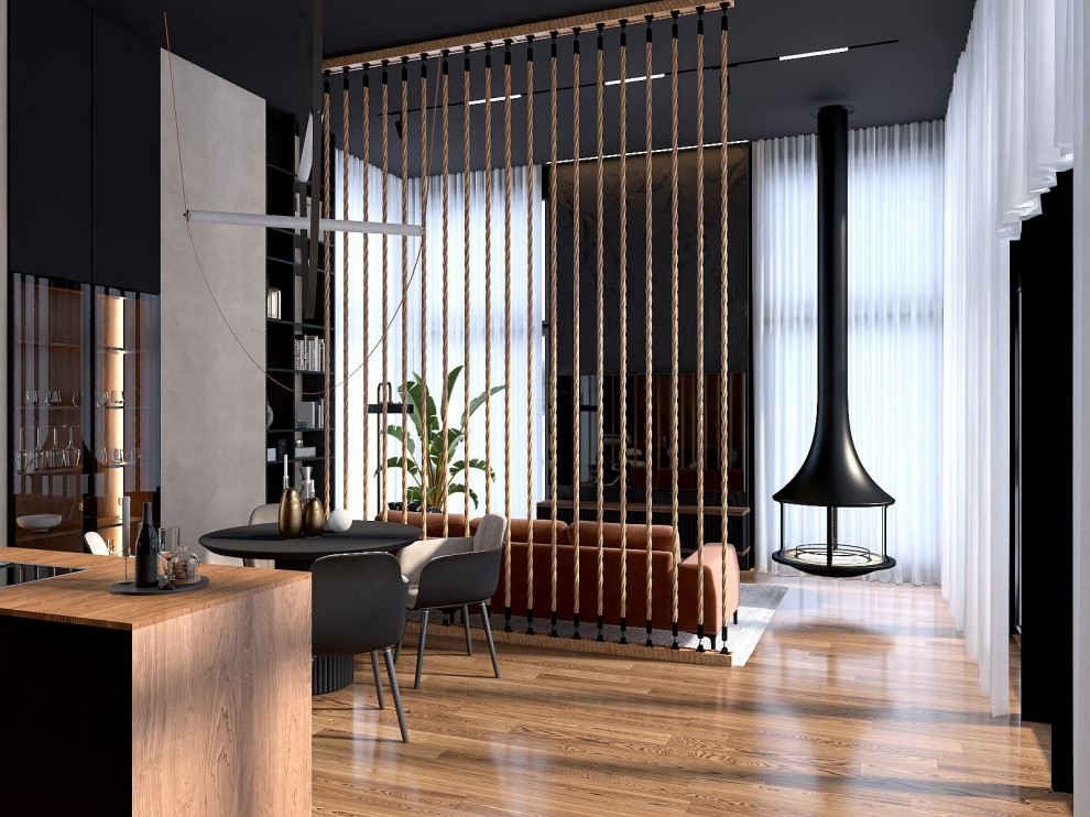 Кухня-гостиная в доме в лесу