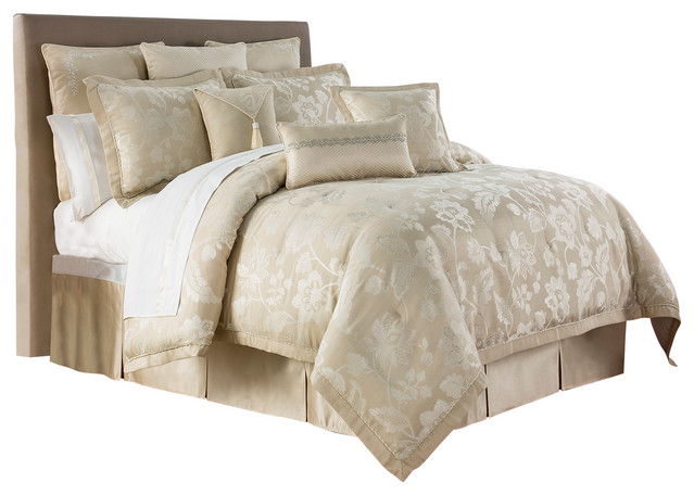 Emilia Cream Comforter Set King, Cream King Bedding