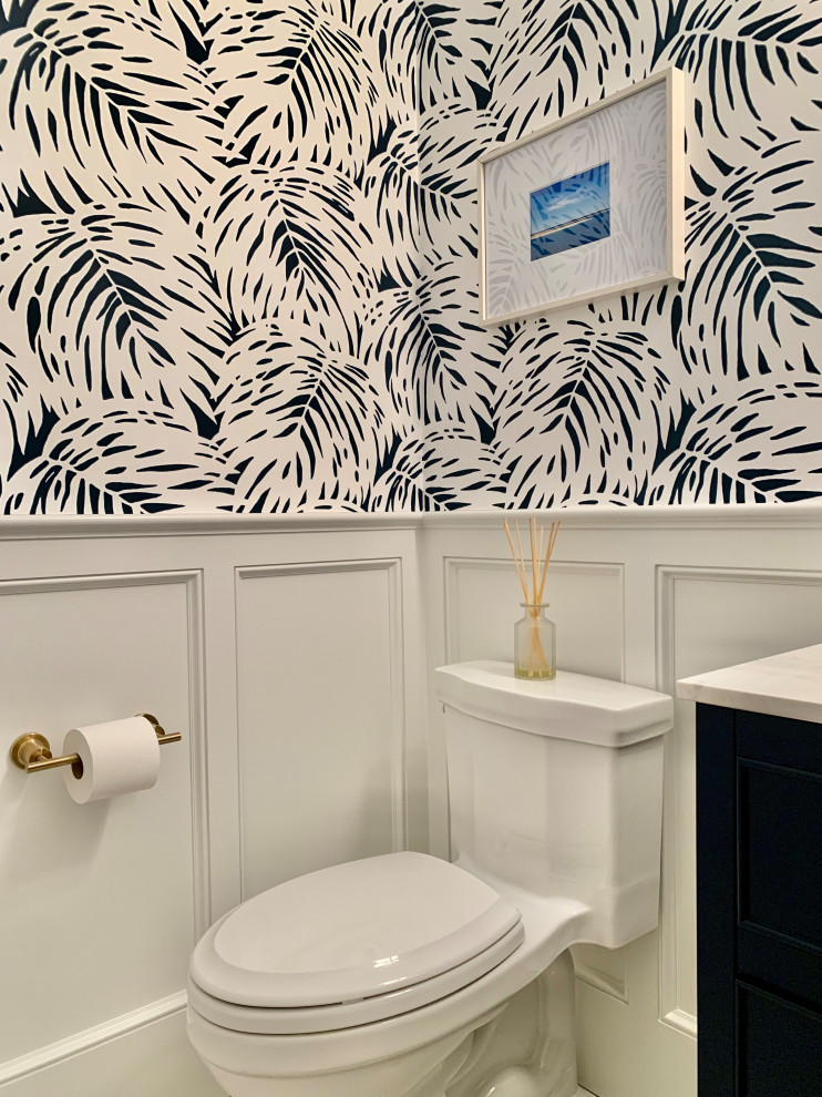 Blue and white half bath - Beach Style - Powder Room - Bridgeport - by ...