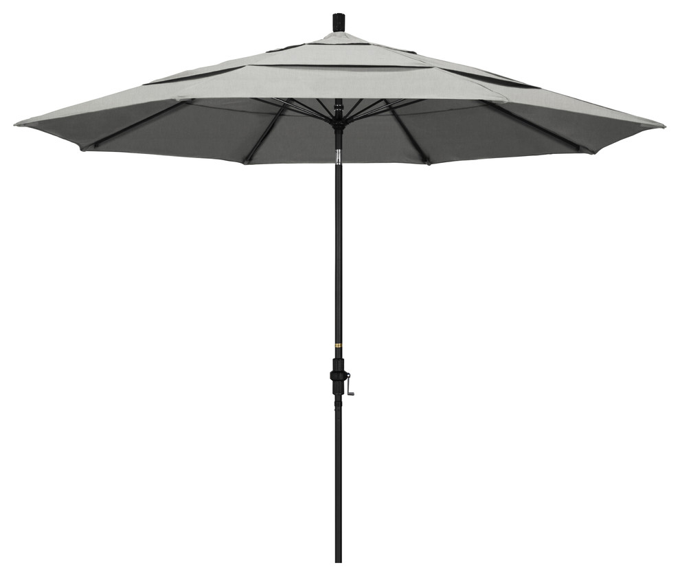 11' Matted Black Collar Tilt Lift Fiberglass Rib Aluminum Umbrella, Sunbrella, Granite