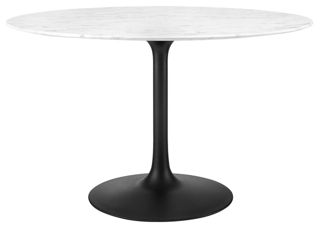 Lippa 47" Round Artificial Marble Dining Table Black White