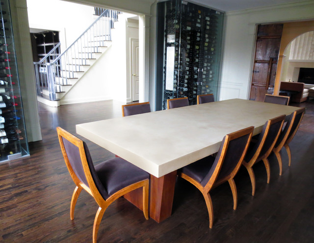 Custom Concrete Dining Table With Wooden Base Contemporary