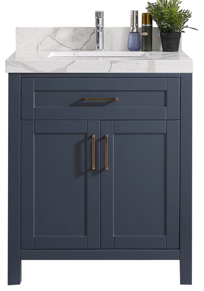 Willow Collections Cambridge Vanity, Hale Navy Blue, 30 X 22, Calacatta