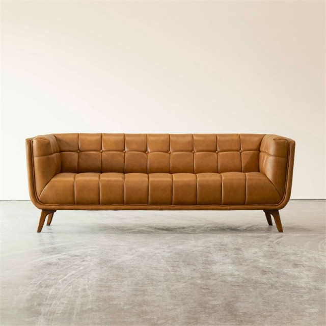Allen Mid Century Modern Tufted Back, Leather Sofas Modern Style