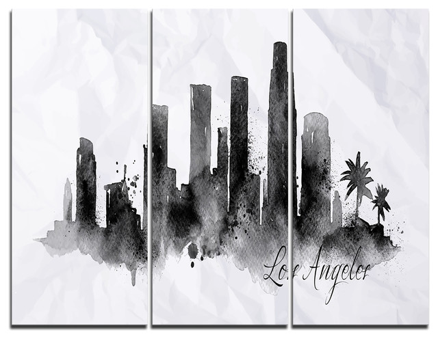 Los Angeles Black Silhouette Painting Wall Art 3 Panels 36 X28 Tropical Prints And Posters By Design Art Usa Houzz