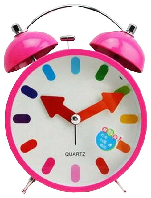 Retro Metal Silent Alarm Clock With Night Light Pink