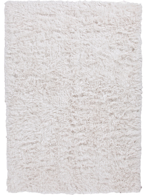 Shag Solid Pattern Polyester Ivory/White Area Rug (5 x 8)