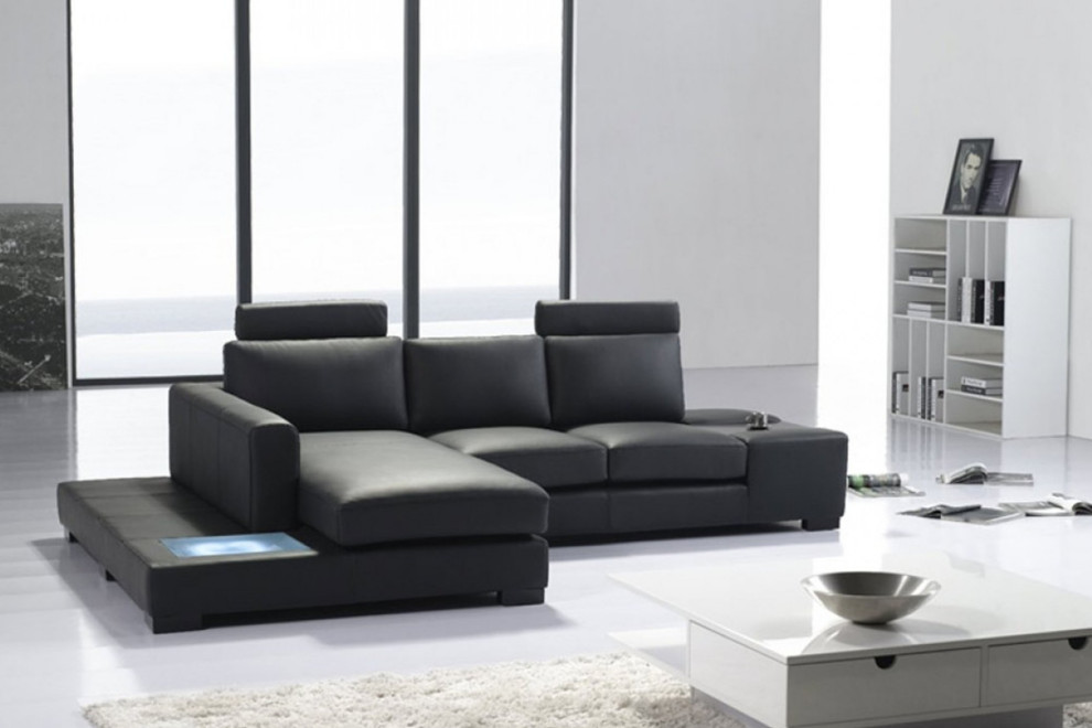 Mini 18T35 Modern Black EcoLeather Sectional Sofa with Light by