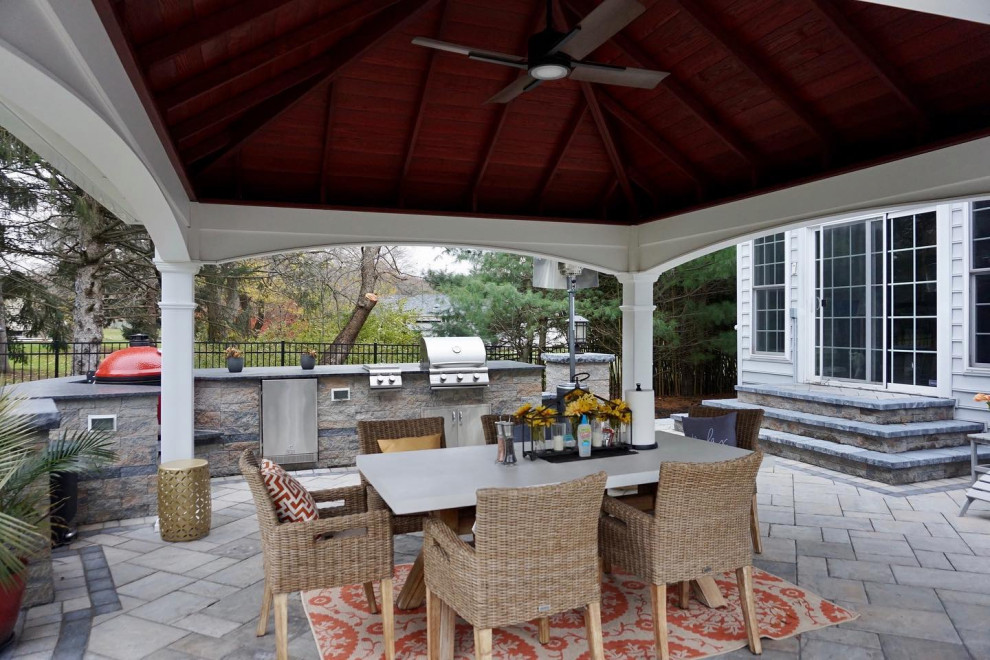 Robbinsville, NJ: Freeform Patio with Alcove Firepit, Pergola & Outdoor Kitchen