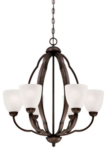 Camilla Rubbed Bronze Six Light Chandelier with Light India Scavo Glass