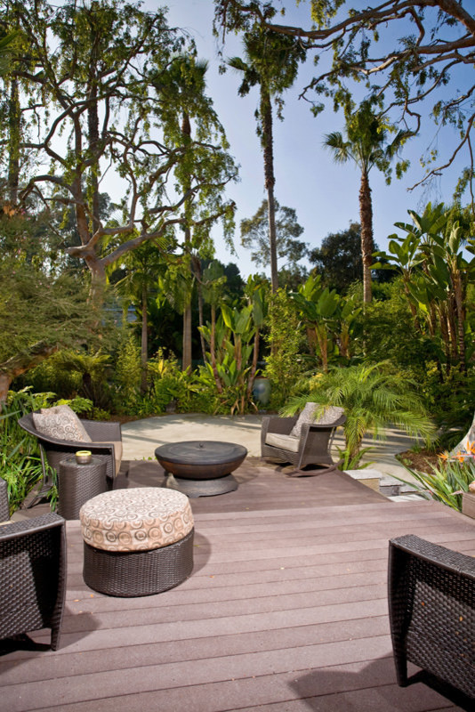 Inspiration for a tropical deck remodel in San Diego