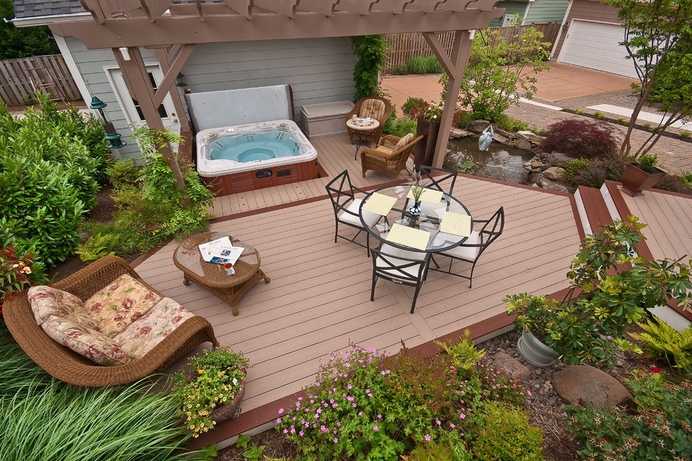Large transitional backyard deck photo in DC Metro with no cover