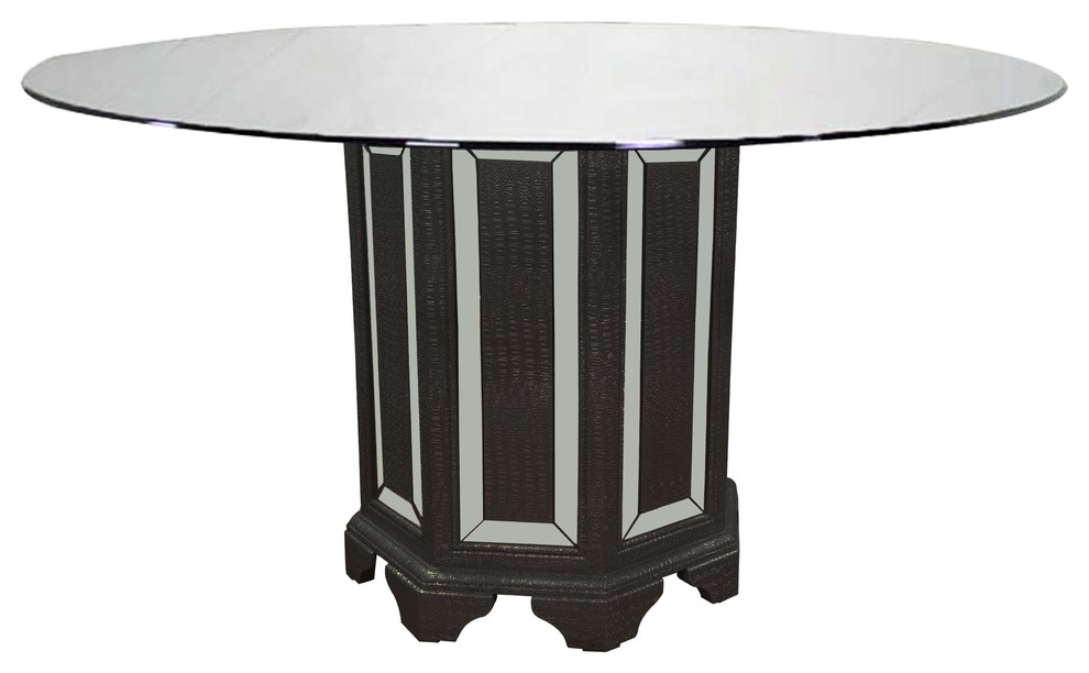 Tuxedo Mirrored 60 Inch Round Dining Table, Black