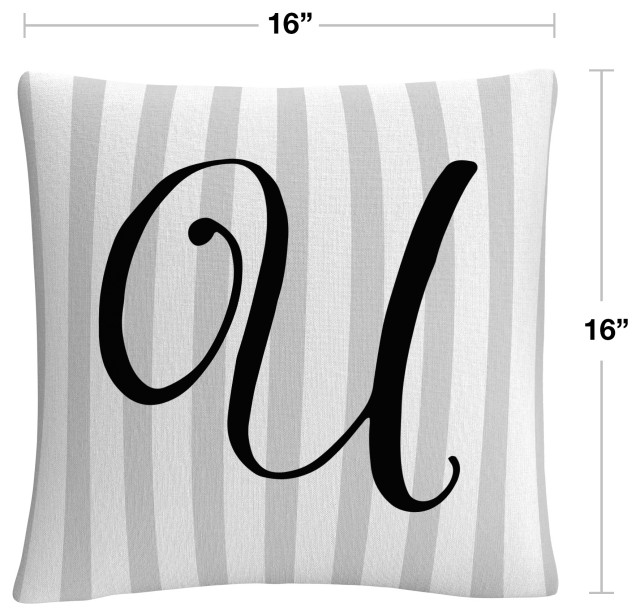 Gray Striped Ornate Letter Script U By Abc Decorative Throw Pillow ...