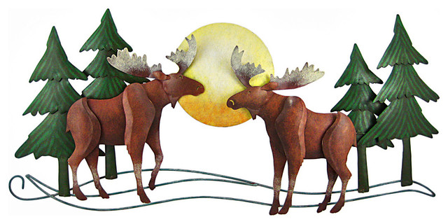 Beautiful 3D Metal Moose Wall Hanging Forest Scene
