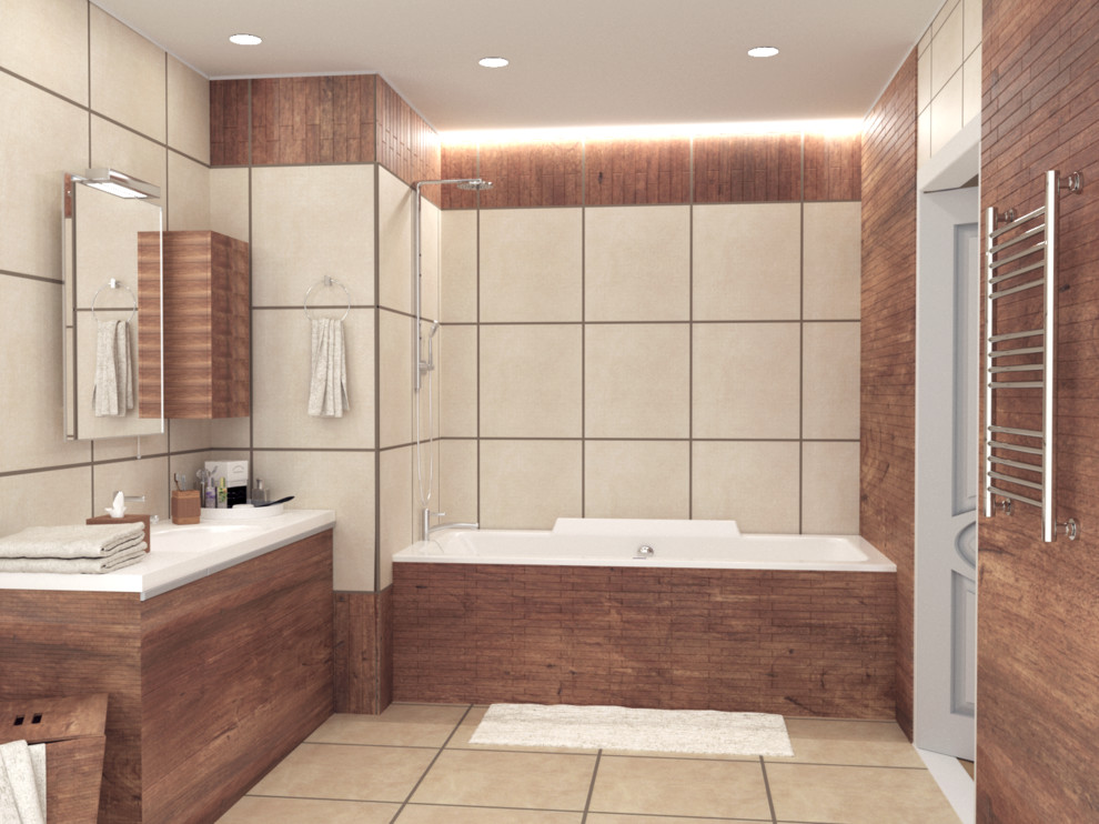 Ванная с деревянными элементами