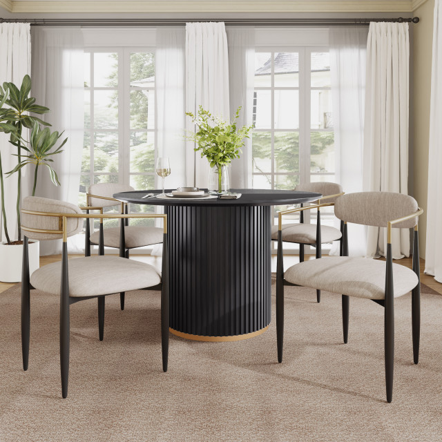 GDF Studio 5pc Modern Dining Set, Round Pedestal Table & Upholstered Chairs - Midcentury ...