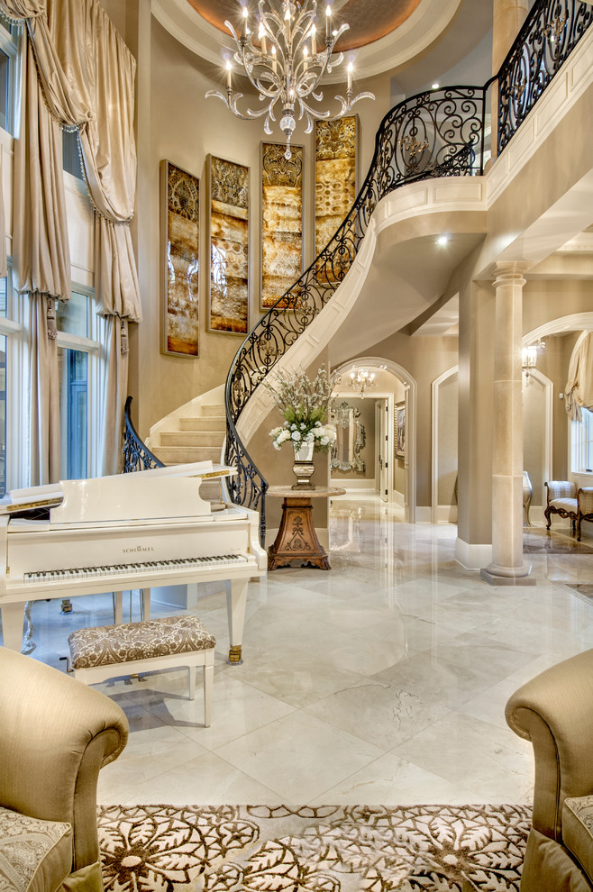 Mediterranean Luxury Estate Transitional Staircase 