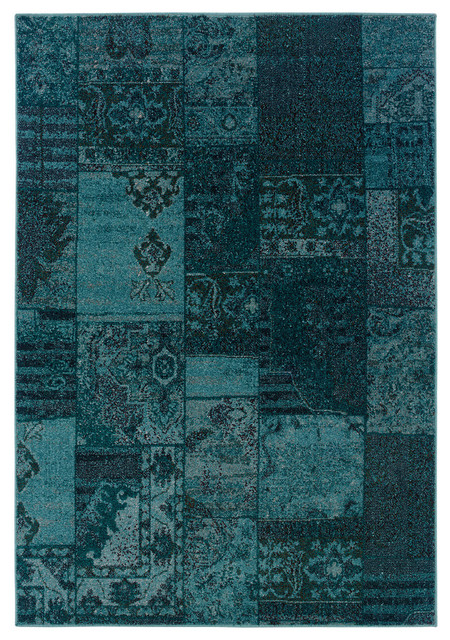 Ophelia Overdyed Traditional Teal and Gray Rug, 5'3"x7'6"