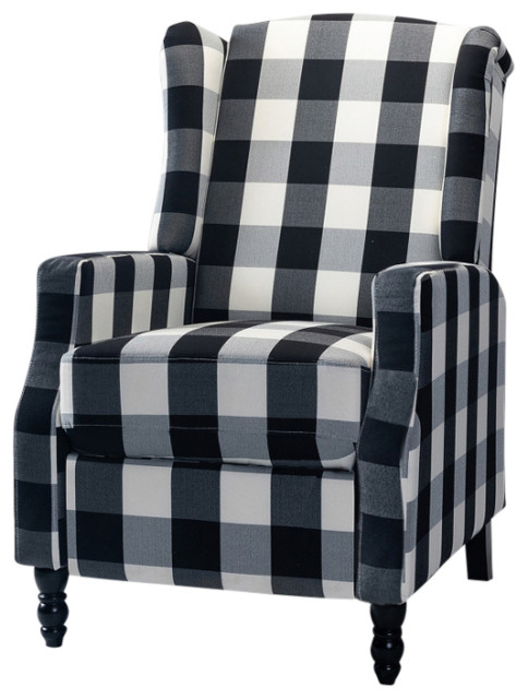 Upholstered Manual Recliner With Wingback, Black