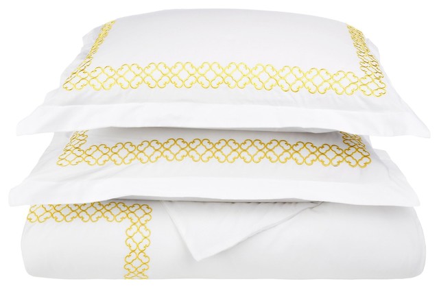 Clayton Full/Queen Duvet Cover Set Cotton - White/Gold