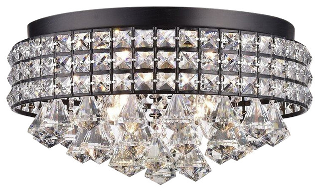 Aello 4 Light Crystal Flush Mount Brownish Black Contemporary Aello 4 Light Crystal Flush Mount