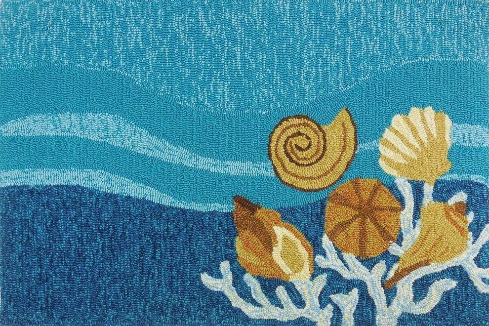 Shells and White Coral Indoor Outdoor Area Rug, 22"x34"
