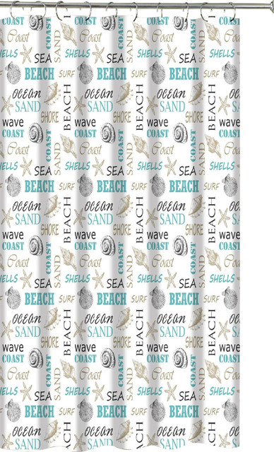 Ocean Shells Theme Shower Curtain Typography And Pictorial Design