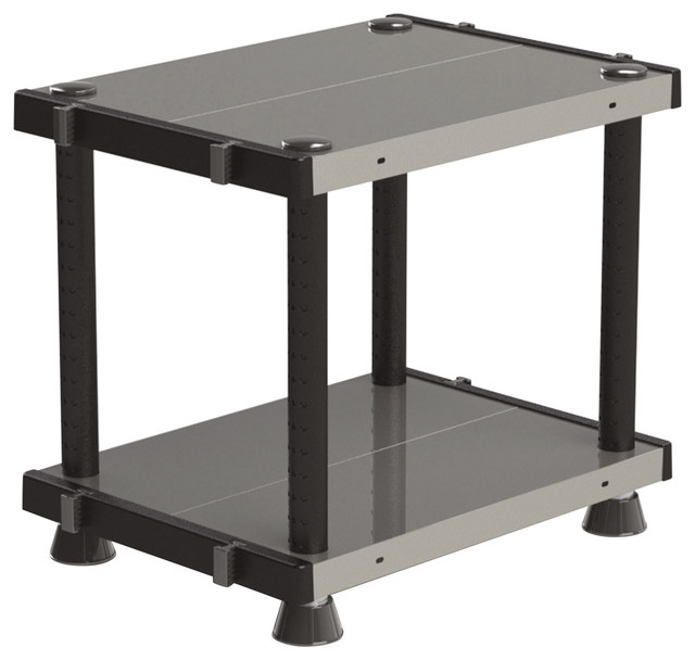 Adjustable Metal Plastic 2 Tier Shelf, Black, 18''x24'' Transitional