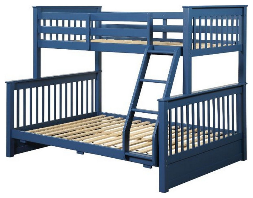 Benzara BM261746 Twin Over Full Bunk Bed With 2 Drawers and Ladder, Blue
