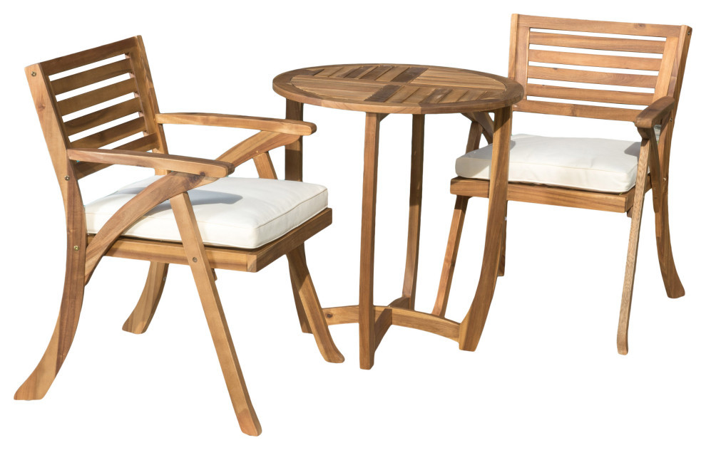 outdoor wooden bistro table and chairs