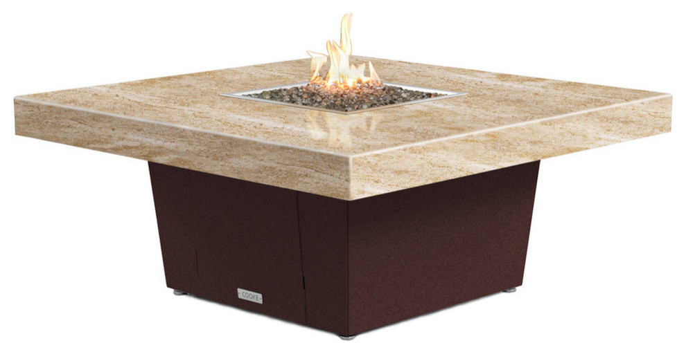 Square Fire Pit Table, 48x48, Chat Height, Propane, So Cal Special Top, Dark Cherry
