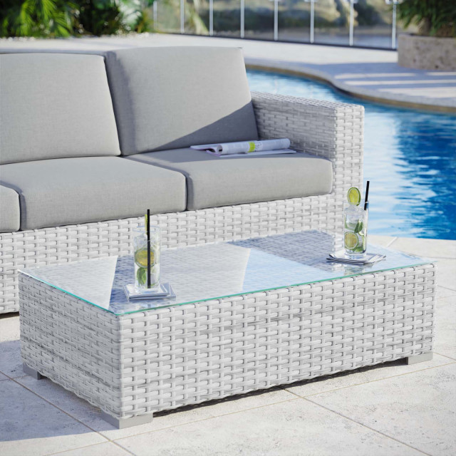 Lounge Coffee Table, Rectangular, Rattan, Wicker, Gray, Modern, Outdoor ...
