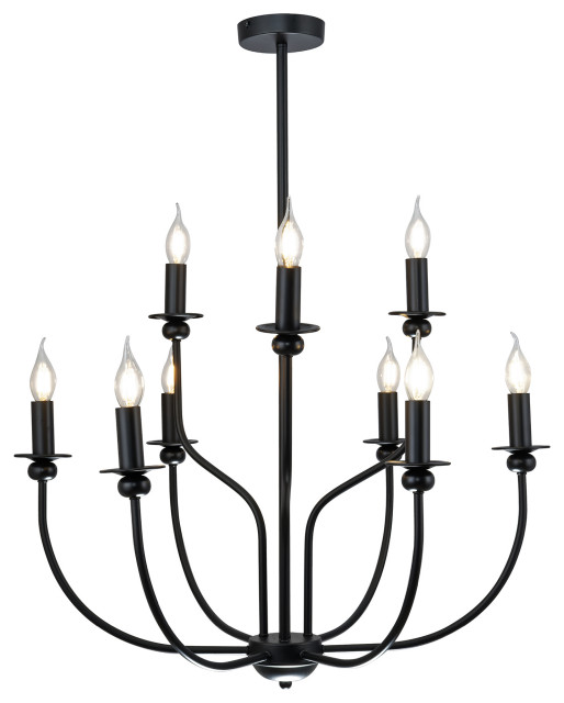 WTY875 Ayada 6" 9-Light
 Indoor Matte Black Finish Chandelier