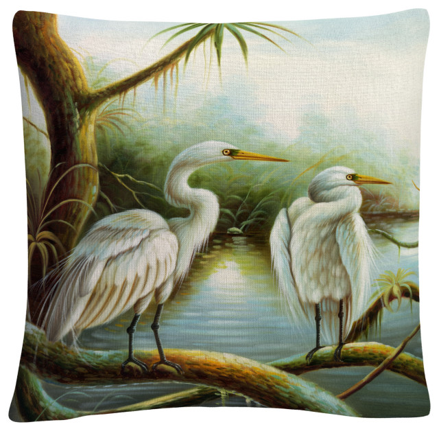 Victor Giton 'Three Herons' Decorative Throw Pillow