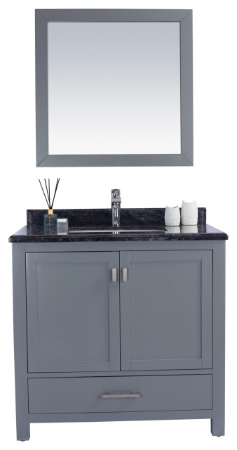 Wilson 36" Grey Bathroom Vanity With Black Wood Marble Countertop ...