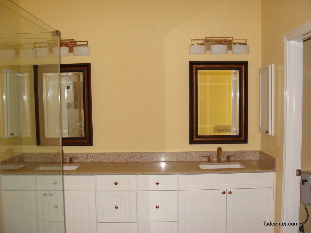 Transitional bathroom photo with an undermount sink