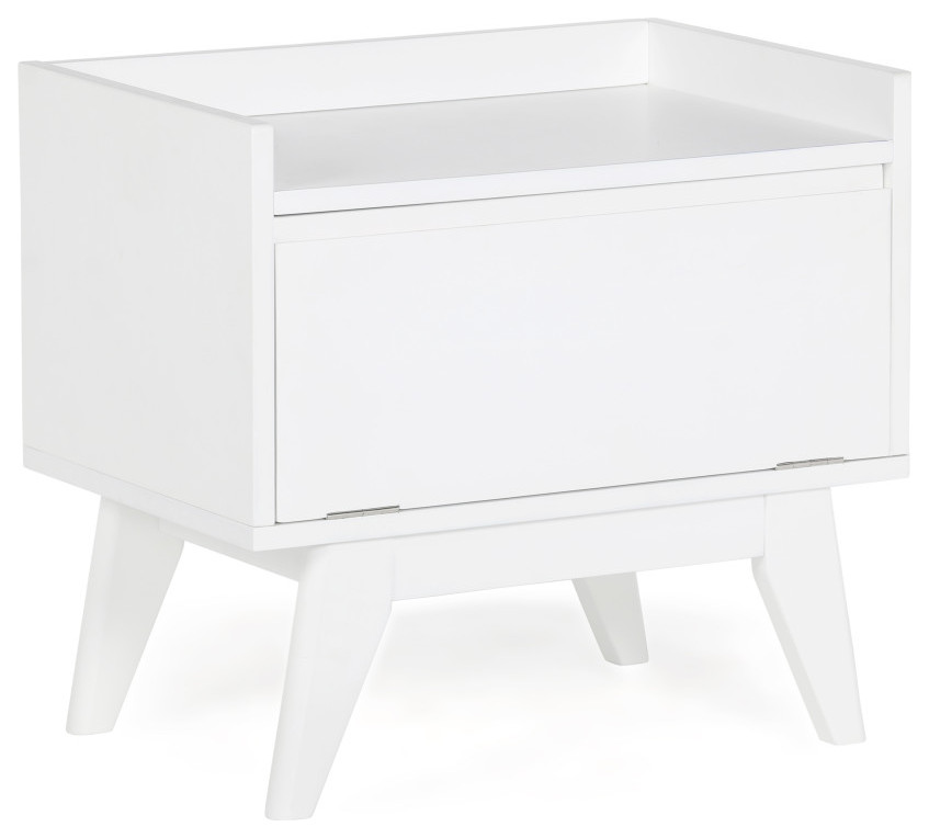 Draper Storage Hamper Bench, Pure White Midcentury Bathroom