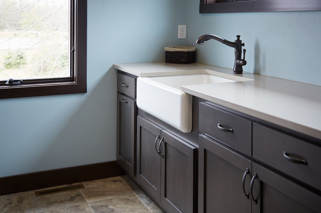 Apron Front Sink With A Quartz Countertop American Traditional